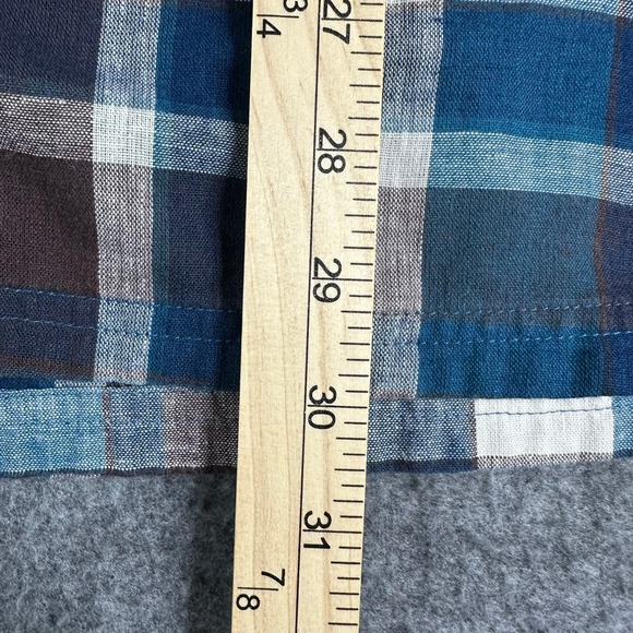 TOAD&CO Mens Long Sleeve Plaid Button Up Shirt Size L Blue Brown White - Picture 6 of 9